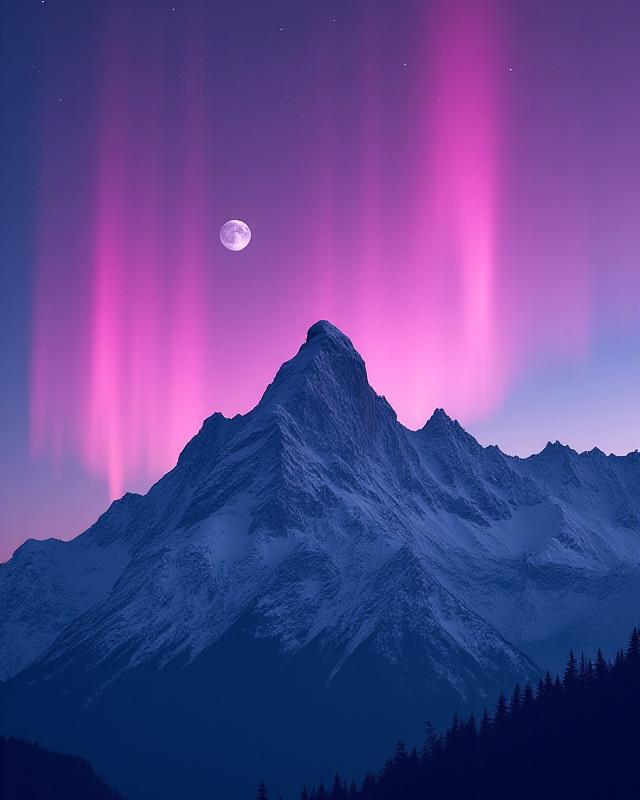 Фиолетовые всполохи над горным хребтом