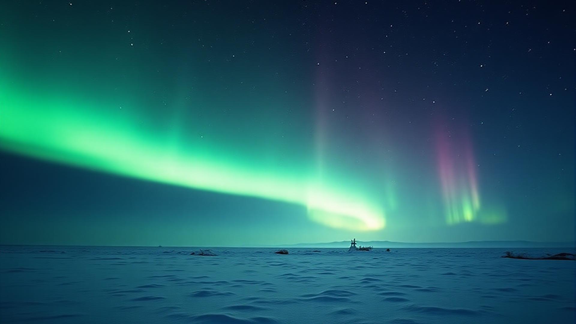 Величественное северное сияние над арктическим ландшафтом