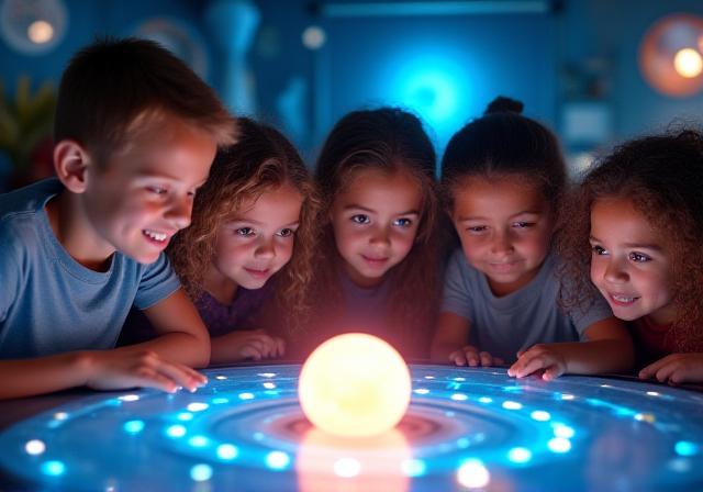 Дети изучают модель планеты